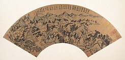 Landscape, Shitao (Zhu Ruoji)  Chinese, Folding fan mounted as an album leaf; ink and color on gold-flecked paper, China