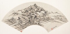 Landscape, Wang Chen Chinese, Folding fan mounted as an album leaf; ink and color on paper, China