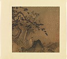 Scholar viewing a waterfall, Ma Yuan (Chinese, active ca. 1190–1225), Album leaf; ink and color on silk, China