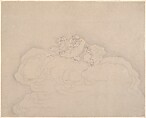 An Immortal on a Cloud with a Pair of Peaches, Unidentified artist, Leaf from an album; ink on paper, China