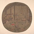 School Scene, Unidentified artist, Fan mounted as an album leaf; ink and color on silk, China