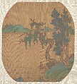 Landscape, Unidentified artist, Fan mounted as an album leaf; ink and color on silk, China