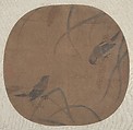 Sparrows and Millet, Unidentified artist, Fan mounted as an album leaf; ink and color on silk, China