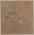 Birds on Fruit Branch, Unidentified artist, Album leaf; ink and color on silk, China