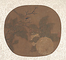 Bird on a Camellia Branch, Unidentified artist, Fan mounted as an album leaf; ink and color on silk, China