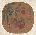 Bunch of Purple Lychees, Unidentified artist, Fan mounted as an album leaf; ink and color on silk, China