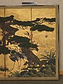 Birds and Flowers of the Four Seasons, Pair of six-panel folding screens; ink, color, gold, and gold leaf on paper, Japan