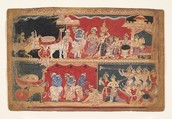 Krishna Is Welcomed into Mathura: Page from a Dispersed Bhagavata Purana Manuscript, Ink and opaque watercolor on paper, India (Delhi Agra area)