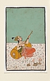 Lady Musician Playing a Sitar, Ink and opaque watercolor on paper, India (Rajasthan, Kota)