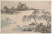 Landscape with Pavilion and Willows, Shen Zhou  Chinese, Album leaf; ink and color on paper, China