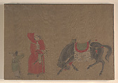 Hunter and Wild Geese, Unidentified artist, Album leaf; ink and color on silk, China