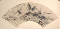 Landscape, Unidentified artist, Folding fan mounted as an album leaf; ink on paper, China