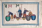 Album Containing Twelve Paintings of People Making Silk, Unidentified artist, Album of twelve leaves; color on pith paper, China