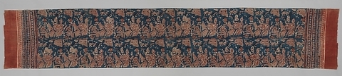 Ceremonial Textile Decorated with Female Courtesans with Attendants and Parrots, Plain-weave cotton block print (mordant- and painted resist-dyed), India (Gujarat)