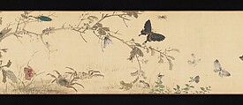 Insects and Grasses, Yamamoto Baiitsu (Japanese, 1783–1856), Handscroll; ink and color on silk, Japan
