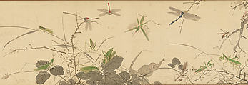 Insects and Grasses, Yamamoto Baiitsu (Japanese, 1783–1856), Handscroll; ink and color on silk, Japan