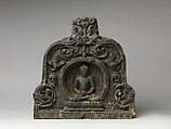 Meditating Buddha with Alms Bowl Enthroned in a Foliated Niche, Stone, India (Bihar)