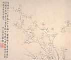 Plum blossoms, Jin Nong (Chinese, 1687–1773), Album of twelve leaves; ink on paper, China