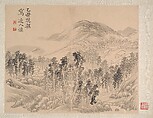 Peony, Ren Xiong (Chinese, 1823–1857), Folding fan mounted as an album leaf; ink and color on gold-flecked paper, China