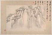 Landscapes with poems, Gong Xian (Chinese, 1619–1689), Fifteen leaves from an album (1980.516.2a–c and 1981.4.1a–o) of eighteen leaves, China