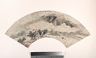 Landscape, Wang Tingru Chinese, Folding fan mounted as an album leaf; ink and color on gold-flecked paper, China