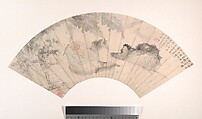 Huaisu in the Banana Grove, Gu Yun, Folding fan mounted as an album leaf; ink and color on alum paper, China