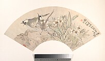 Birds and Narcissus, Xu Xiang  Chinese, Folding fan mounted as an album leaf; ink and color on alum paper, China