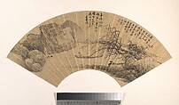 Landscape, Wu Guxiang  Chinese, Folding fan mounted as an album leaf; ink on gold paper, China