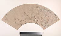 The Peach and Plum Garden, Sha Fu Chinese, Folding fan mounted as an album leaf; ink and color on alum paper, China