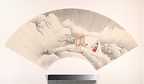 Travel on the Silk Road, Yu Ming  Chinese, Folding fan mounted as an album leaf; ink and color on alum paper, China