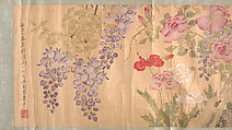 Roses and Wisteria, Unidentified artist, Handscroll; ink and color on silk, China
