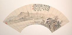 Landscape, Lu Hui  Chinese, Folding fan mounted as an album leaf; ink and color on alum paper, China