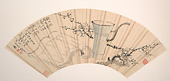 Still-life with Plum, Wang Zhensheng Chinese, Folding fan mounted as an album leaf; ink and color on alum paper, China