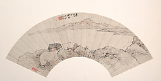 Landscapes, Chen Hengke (Chinese, 1876–1923), Two sides of a folding fan mounted as two album leaves; ink and color on alum paper, China