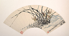 Orchid, Wu Changshuo Chinese, Folding fan mounted as an album leaf; ink and color on alum paper, China