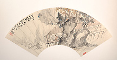 Landscape and Figure, Wu Guandai  Chinese, Folding fan mounted as an album leaf; ink and color on alum paper, China
