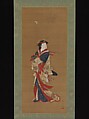 Beauty with Butterflies, Katsukawa Shunshō　勝川春章 (Japanese, 1726–1792), Hanging scroll; ink and color on silk, Japan