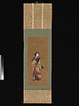 Beauty with Butterflies, Katsukawa Shunshō　勝川春章 (Japanese, 1726–1792), Hanging scroll; ink and color on silk, Japan