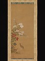 Quail and Autumn Flowers, Tosa Mitsuoki (Japanese, 1617–1691), Hanging scroll; ink and color on silk, Japan