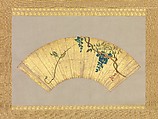 Wisteria, Attributed to Ogata Kōrin (Japanese, 1658–1716), Folding fan mounting as a hanging scroll; ink, color, and gold on paper, Japan