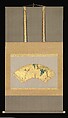 Wisteria, Attributed to Ogata Kōrin (Japanese, 1658–1716), Folding fan mounting as a hanging scroll; ink, color, and gold on paper, Japan