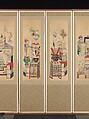 Books and Scholars' Possessions, Unidentified artist, Ten-panel folding screen; ink and color on silk, Korea