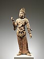 Attendant Bodhisattva, Wood (foxglove) with traces of  pigment; single-woodblock construction, China