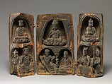 Portable Shrine with Buddhist Deities, Guardians and Donors, Wood (linden) with traces of pigment; single-block construction, China