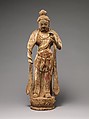 One of a Pair of Attendant Bodhisattvas, Wood (foxglove) with pigment, single-woodblock construction, China