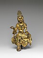 Seated bodhisattva, probably Manjushri (Wenshu), Gilt bronze, China