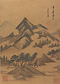 Landscapes and poems, Dong Qichang (Chinese, 1555–1636), Album of eight double leaves; ink, gold, and color on gold-flecked paper and ink on satin, China