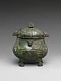 Wine cup in the shape of addorsed owls (Zhi), Bronze, China