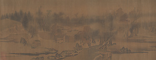 River Village in Autumn Dawn, After Zhao Lingrang (Chinese, active ca. 1070–1100), Handscroll; ink and color on silk, China