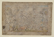 Battle Scene from a Devi Mahatmya, Ink, wash, and translucent watercolor on paper, India (Pahari Hills, Guler)